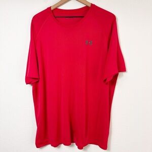 UNDER ARMOUR RED GREY SHORT SLEEVE ATHLETIC LOOSE MEN SHIRT SIZE XXL
